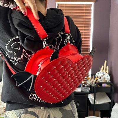 Studded Devil Heart Crossbody Backpack Convertible Bag Your - Etsy