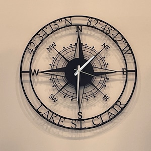 Personalized Compass Metal Wall Clock, Custom Coordinates Wall Clock ...