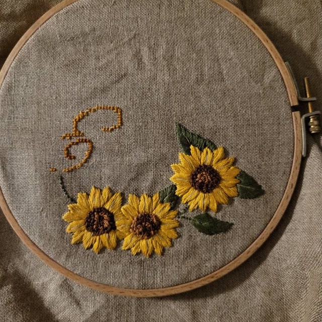 PDF パターン、ひまわりの花輪、刺繍パターン、夏の花、ビデオ