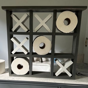 Rustic Wooden Toilet Paper Holder: Tic Tac Toe Design Tissue Roll Storage -  Excello Global Brands