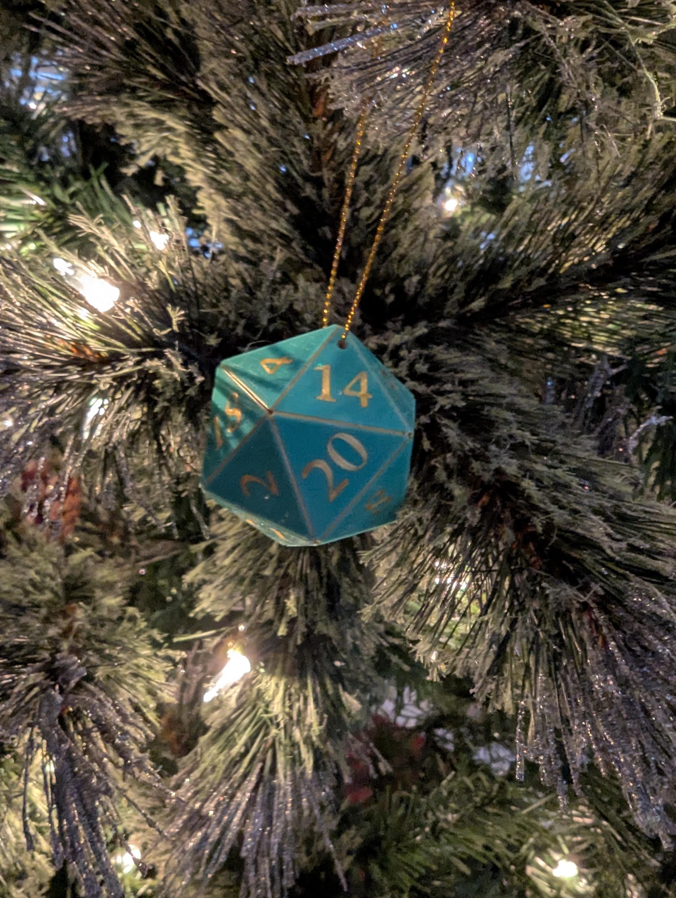 D20 Ornament [Pick your colors, 2&quot; Holographic] - Hanging DnD charm dangler - A magical Christmas tree holiday season gift for him or her