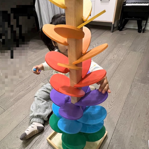 Montessori Marble Run Tree: Rainbow Wooden Toddler Toy - Etsy