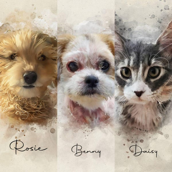 Personalized Digital Pet Portraits From Photo, Custom Dog and Cat ...