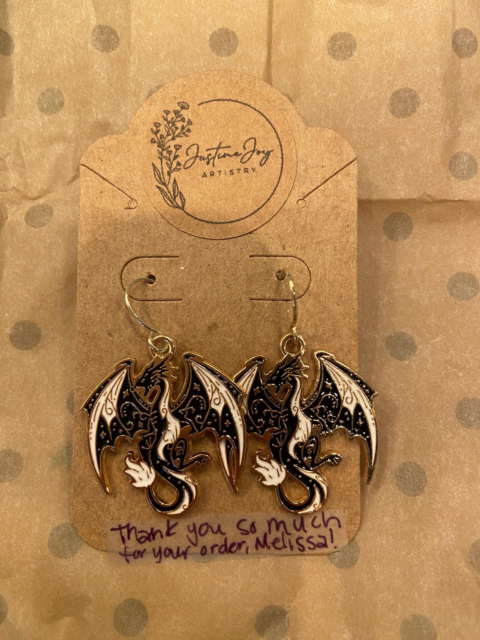 Black and Gold Fourth Wing Dragon Earrings
