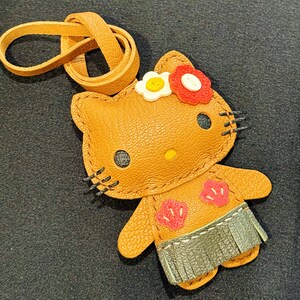 Leather Hello Kitty Charm, Handmade Leather Cat Bag Charm