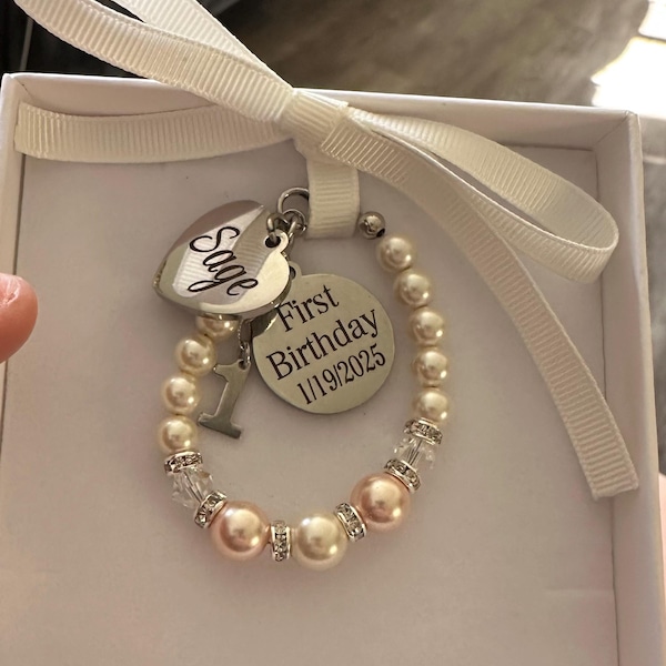 First Birthday Gift Personalized Name and Date , 1st Birthday Bracelet ...