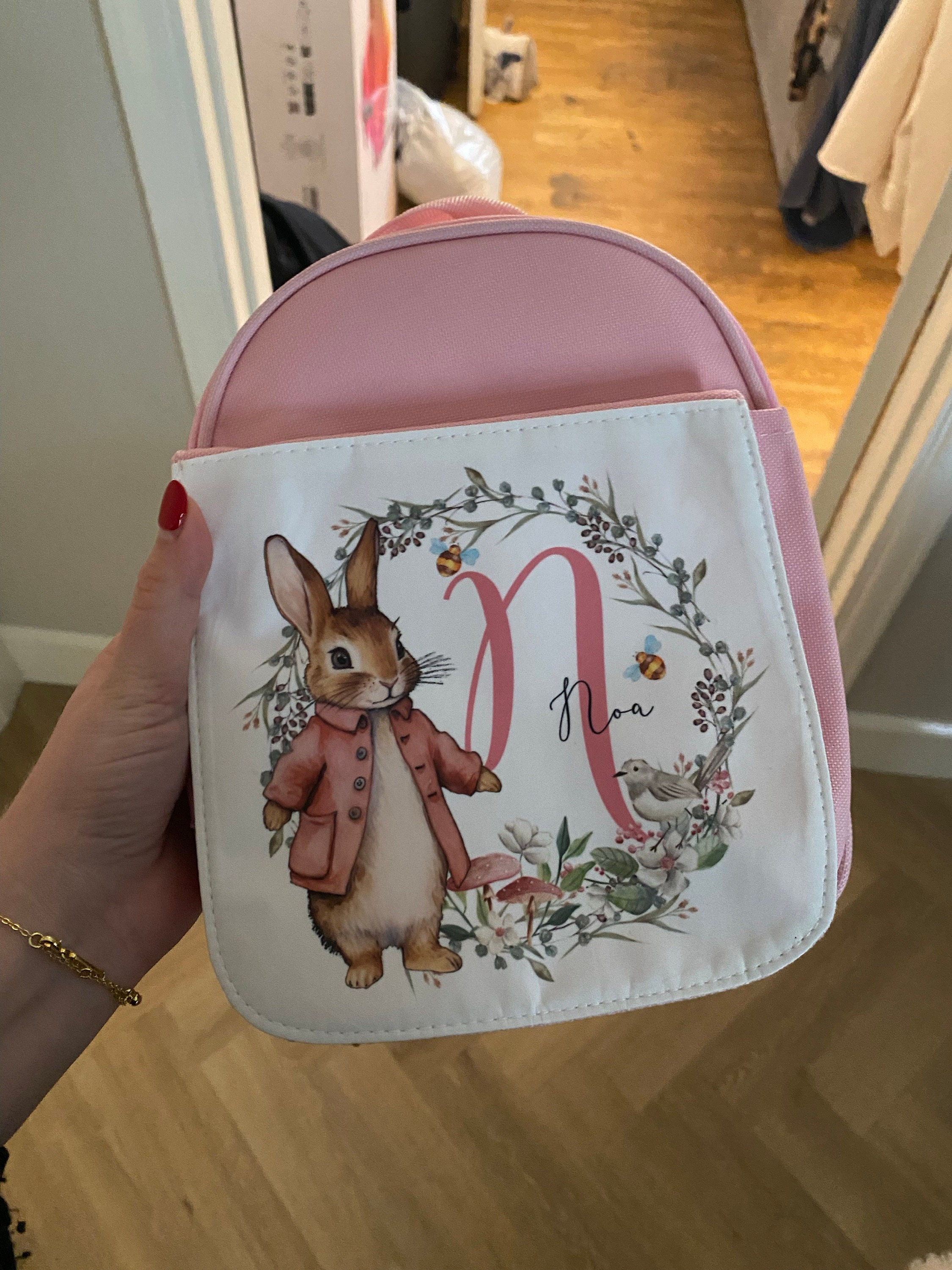Back To School Pink Rabbit Lunch Bag Water Bottle Girls Personalised Lunch Bag Pink Bunny Girls School Insulated Kids Lunch Box