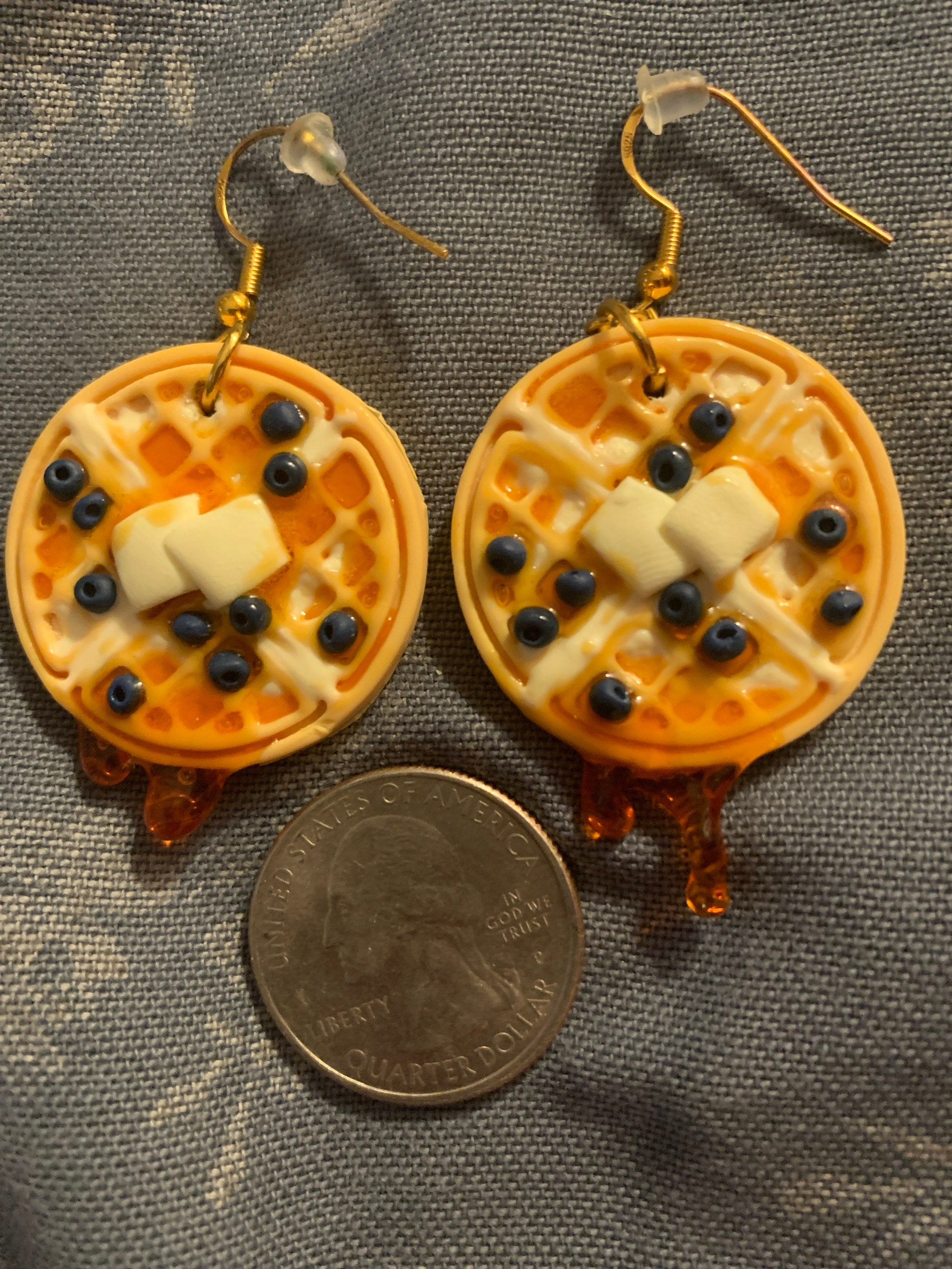Waffle earrings,  Blueberry waffle earrings, butter waffle earrings