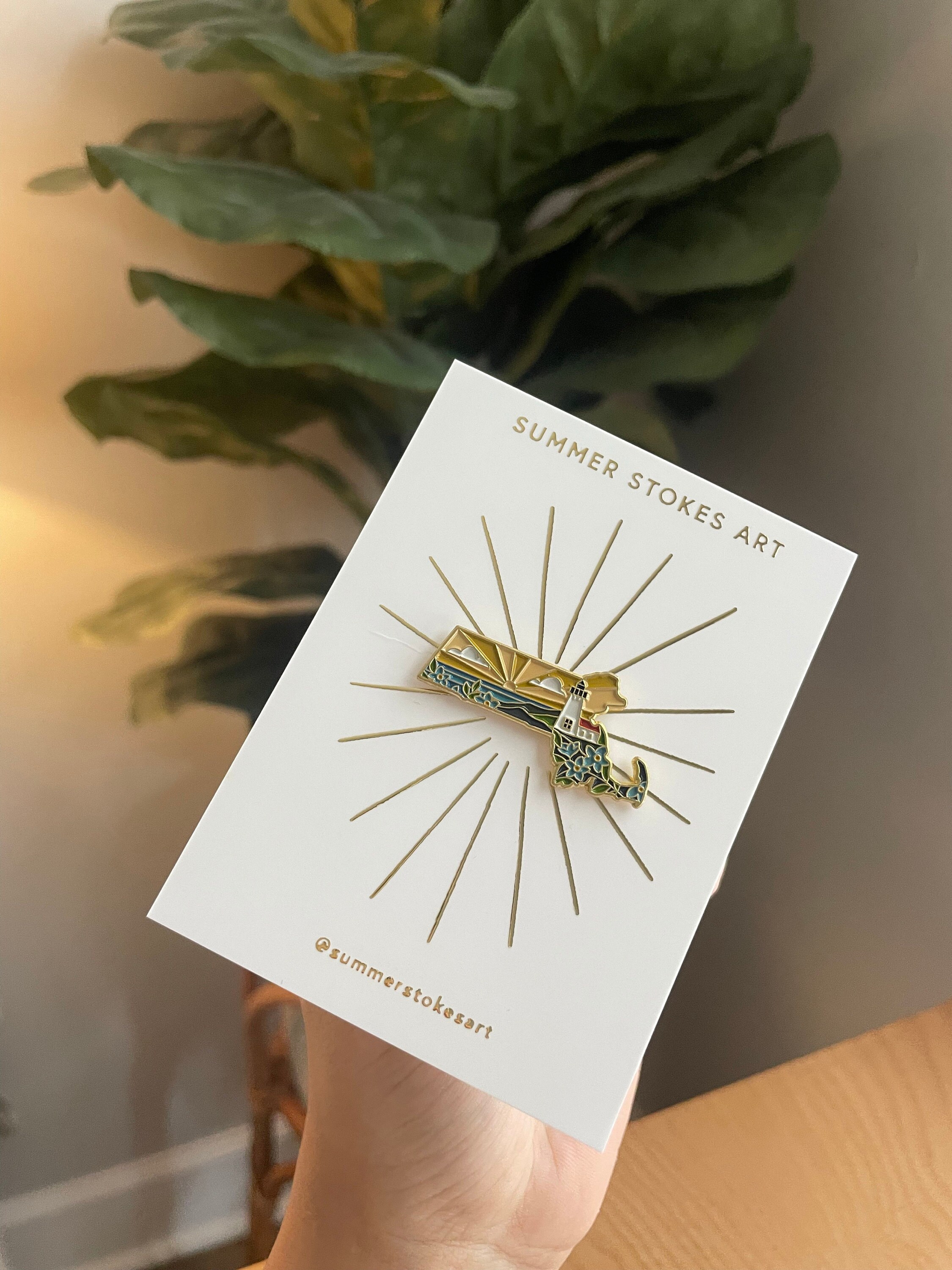 Massachusetts Enamel Pin | Gold Soft Enamel Pin | Illustrated United States Pin | Butterfly Clasp | 1.25&quot;