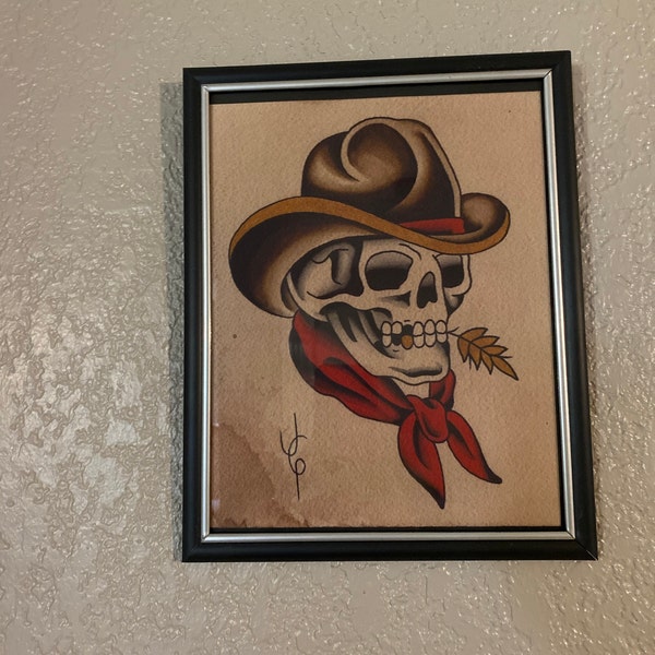 Cowboy Skull American Traditional Tattoo Flash Print - Etsy