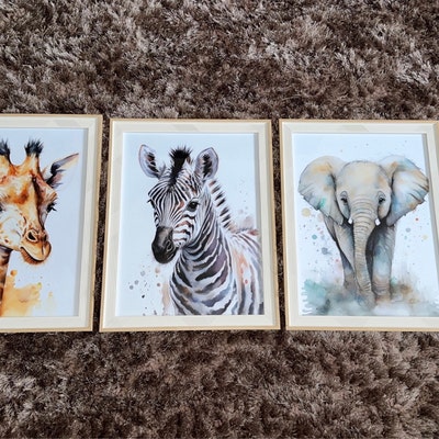 Set of 3 Watercolour Animal Prints, Safari Animals Print Set, Nursery ...