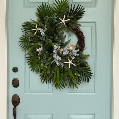 Coastal Wreath for Front Door With Starfish, Beach Wreath With Starfish ...