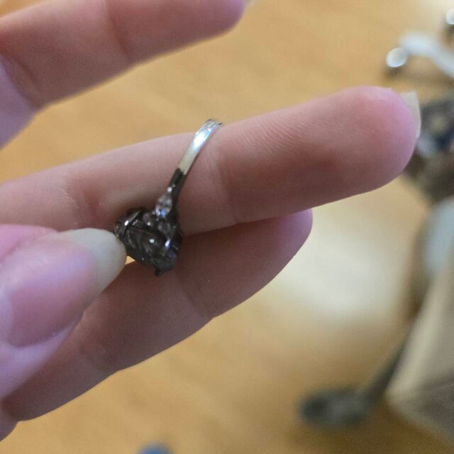 Galaxy Raw Salt Pepper Diamond Ring- Coffin Cut Natural Herkimer