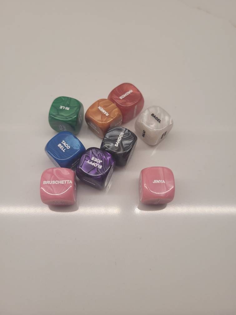 Custom Food Dice, Custom Engraved D6, Foodie gift, Birthday Gift, Gift for her, Date Night, Unique Christmas Gift for men, Stocking stuffers