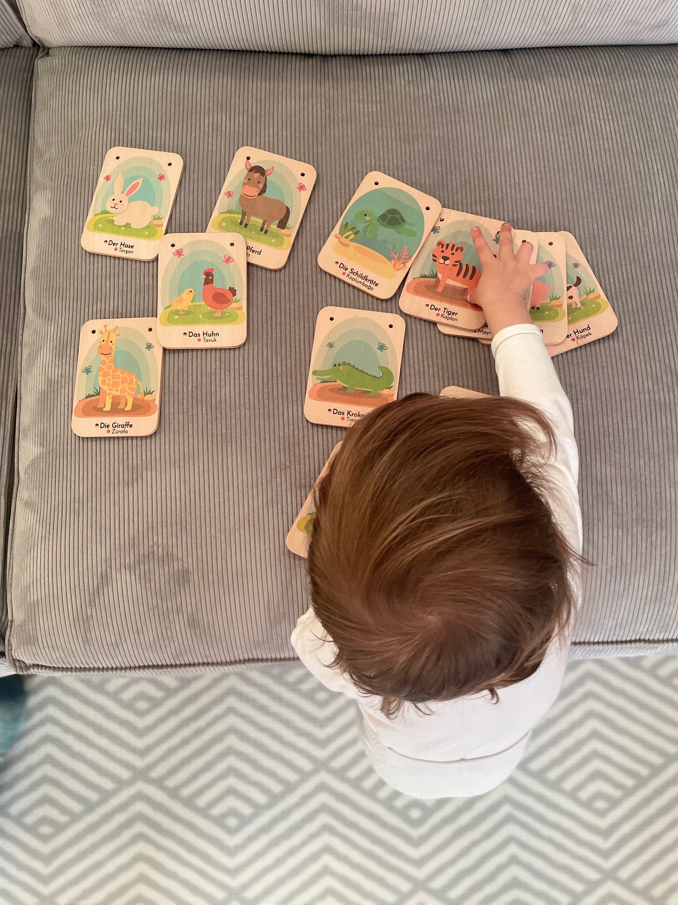 Personalized wooden animal learning cards for children - Learn German/English - Montessori toys, wooden toys, animal cards