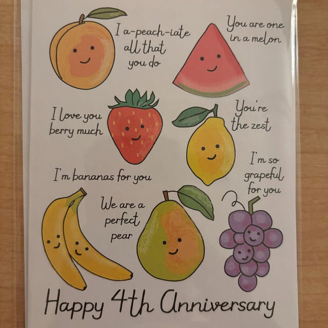 Happy 4th Annversary Card Frut Annversary Fourth Weddng Annversary