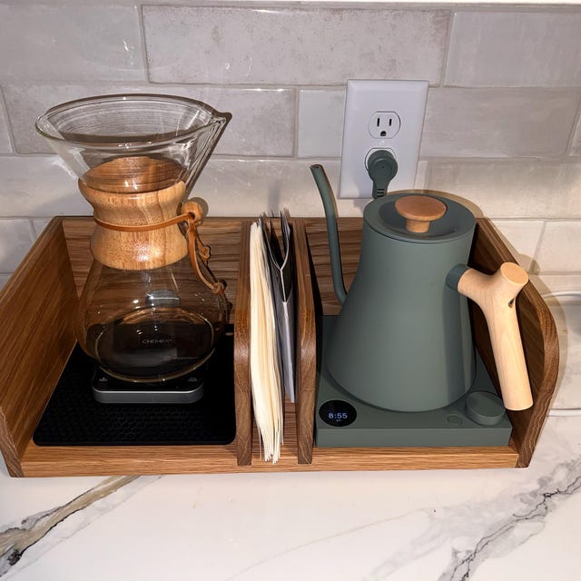 Handmade Wooden Pour Over Coffee Station: Minimalist Coffee Caddy