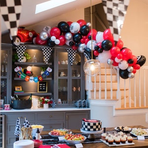 Race Car Balloons Arch Kit 135-Piece - Cars Birthday Decorations With Large Tire Balloons