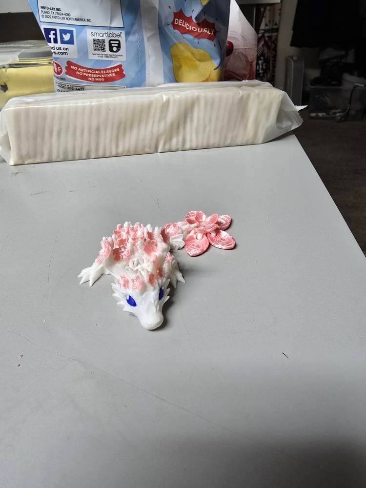 Cherry Blossom BABY Dragon with Dragon Egg - 3D Printed and Fully Articulated 6-inch-long Dragon, Sensory Toy, Fidget Toy, Stocking Stuffer