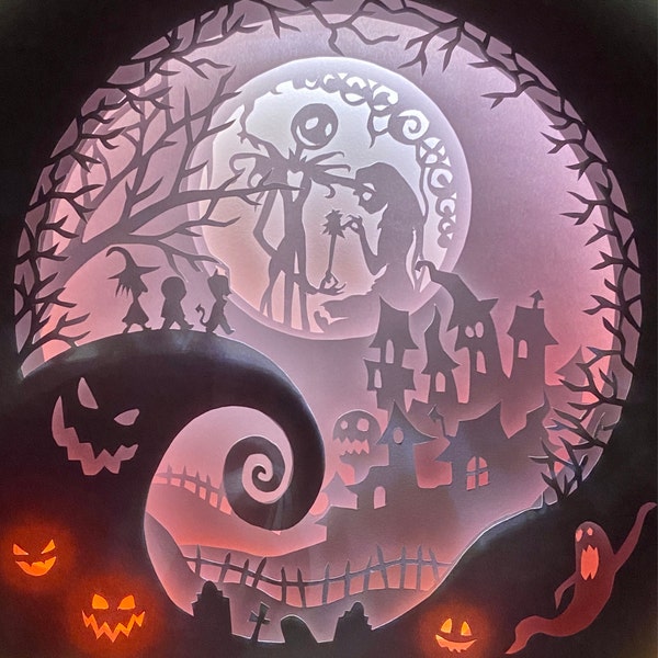 Nightmare Halloween Paper Cut Light Box Template, Shadow Box, 3D ...