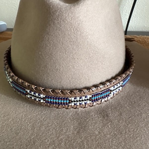 Beaded Leather Cowboy Hat Band: Western Aztec Style - Etsy display picture 1