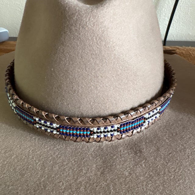 Beaded Leather Cowboy Hat Band: Western Aztec Style - Etsy display picture 2
