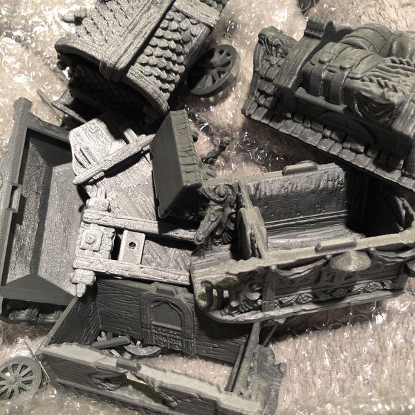 Modular Wagon Set With Horses - 28/32mm Scale Scatter Terrain For Tabletop Gaming