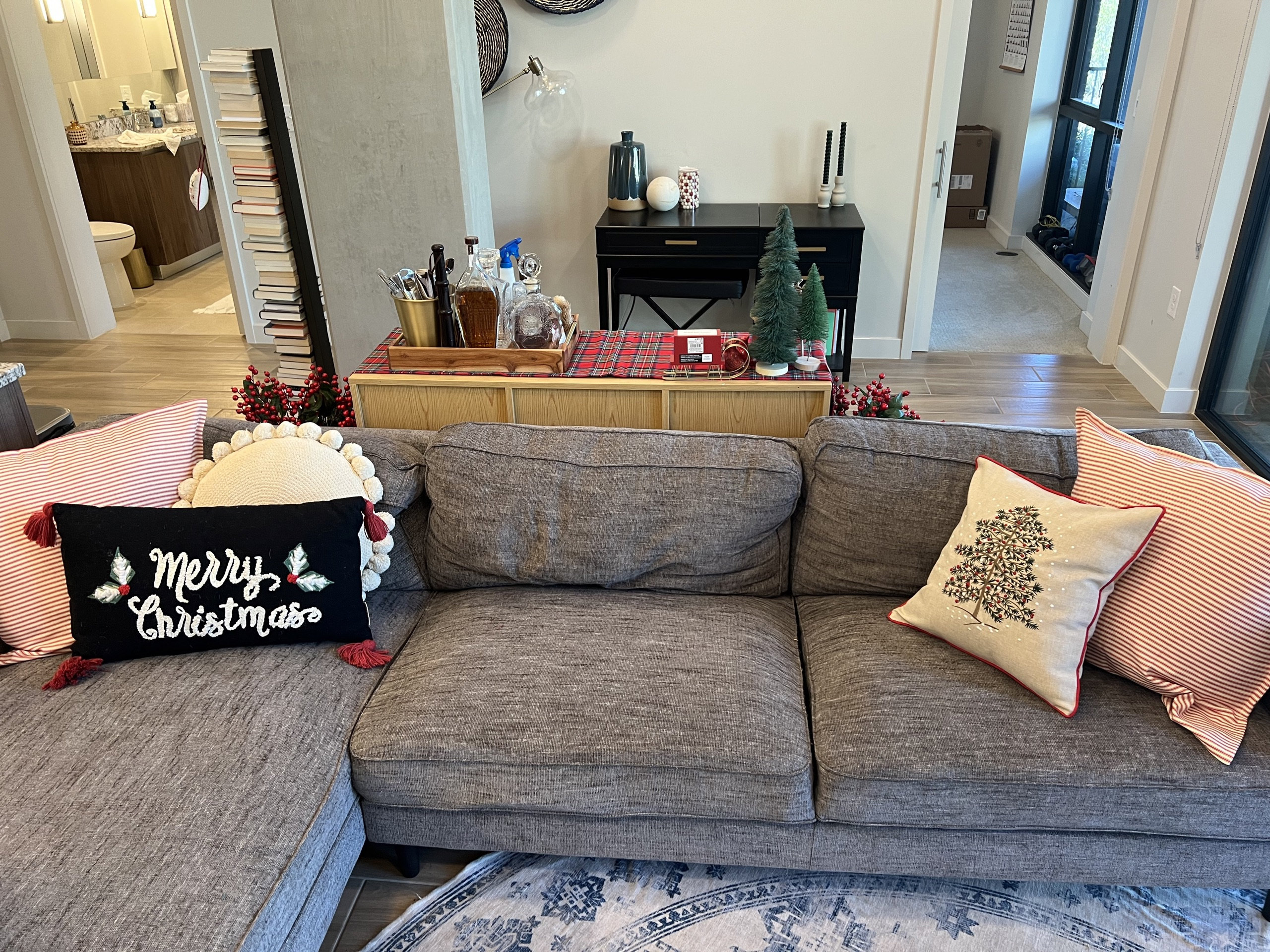 Pine Tree Christmas Pillow Covers, New Year Snowflakes Embroidered Throw Cushions for Home Decoration 18x18&quot; (45x45cm)
