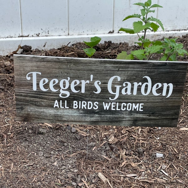 Custom Garden Sign, Printed Acrylic, Faux Wood Finish - Planter Box ...