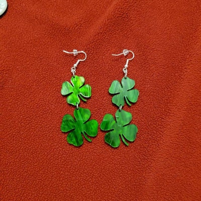 Iridescent Green Double Clover Acrylic Earrings, St. Patrick's Day ...