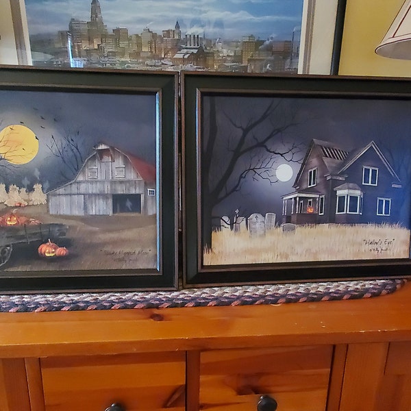 Hallow's Eve by Billy Jacobs 16x20 Full Moon Night Graveyard Pumpkin ...
