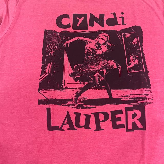 Cyndi Lauper Shirt Torn Note Pink Dance Retro Men's Graphic Tees