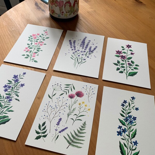 Postcard Set of 6 - Botanical Wildflowers Collection - Watercolour ...