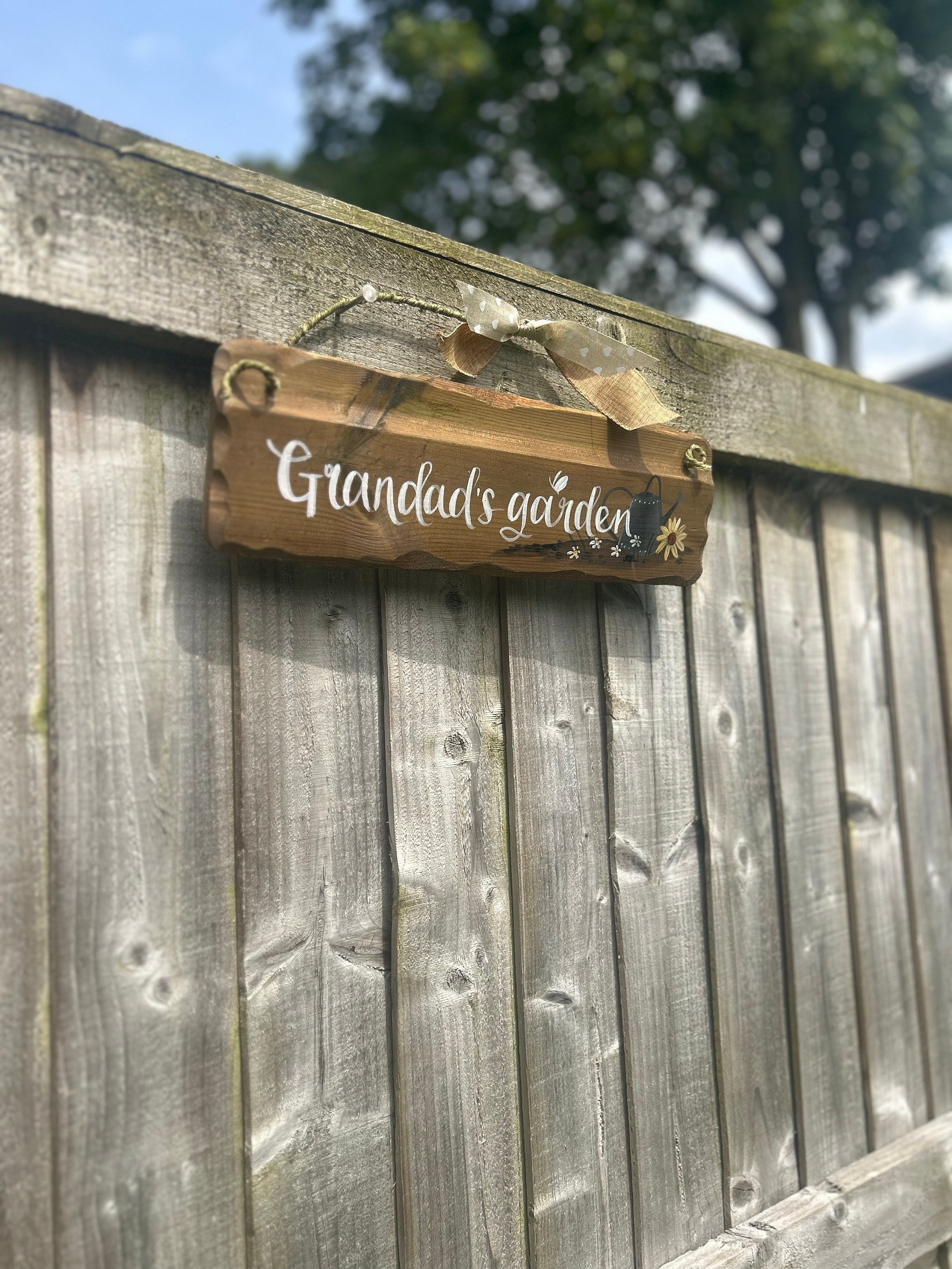 Custom Grandad&#39;s garden plaque. Unique birthday, anniversary & memorial gift. Trespassers will be composted sign. Handpainted custom sign