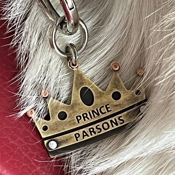 Crown Pet Id Tag-king Queen Princess Dog Tag-royalty Name Tag in Brass ...