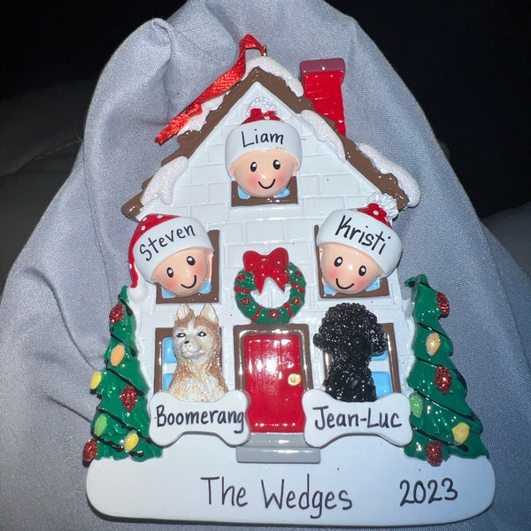 Personalized Family of 3 Home Ornament With 2 Dogs or Cats Added -3 ...
