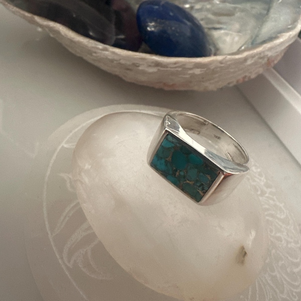 Blue Copper Turquoise Ring with Sterling Silver main image 1