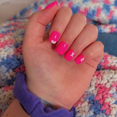 Pink Press on Nails Pink Nails Press on Nail Set Heart Nails Nails - Etsy