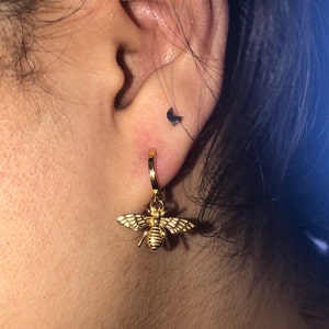 Bee Hoop Earrings Gold 18k 925 Sterling Silver, Gold Hoops