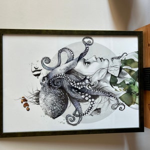 タコのジクレー版画、A4、A3、またはA2 - 水中壁アート、タコの