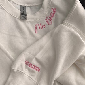 Custom Mrs. Embroidered Sweatshirt Date on Sleeve Hubby - Etsy