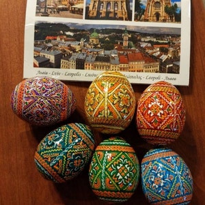 Set 6 Easter Wooden Eggs, Ukrainian Traditional Pysanky, Hand Painted ...