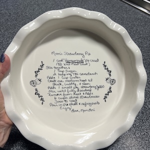 Personalized Pie Plate Hand Written Recipe Favorite Recipe Pan