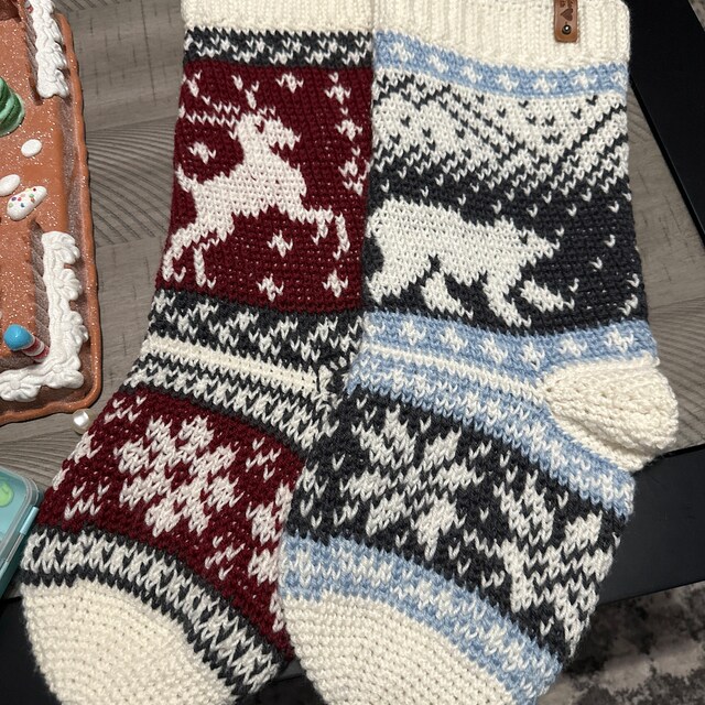 A customer's finished Polar Bear Stroll Stocking Crochet Pattern