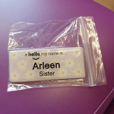 Badgemaster Hello My Name Is Resin Badge - Personalised For Nurses, NHS, Midwives (Rainbow Polka Dots)