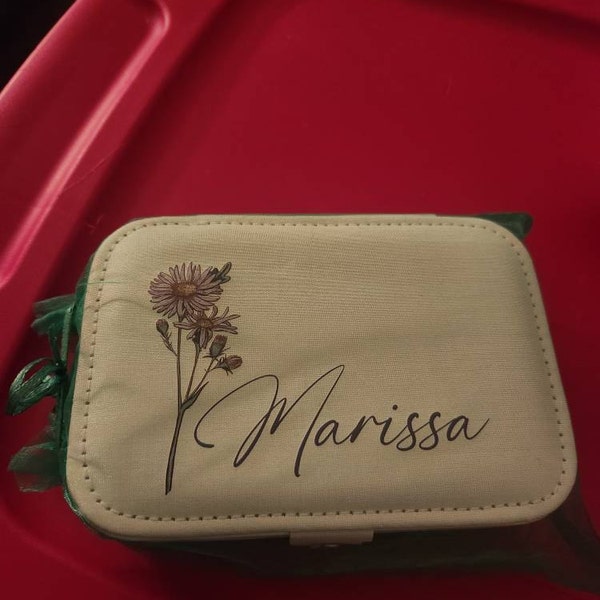Personalized Jewelry Box With Birth Flowers - Custom Name Travel Case For Women