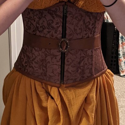 Glebova Brown Faux Leather Steampunk Overbust Corset