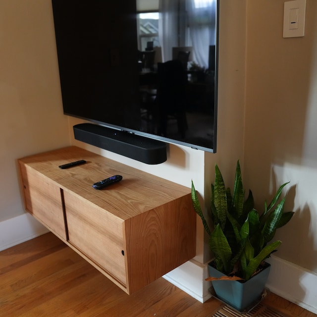 Walnut Floating TV Stand Media Console With Sliding Doors, TV Stand 