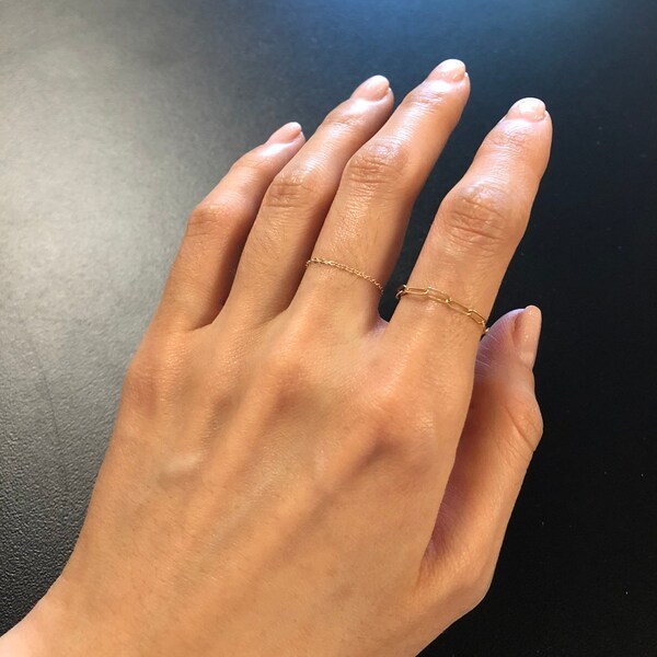 14k Dainty Chain Ring / Super Dainty Link Chain Ring / Barely There ...