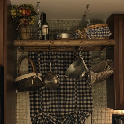 Rustic Walnut Stained Mini Pot Rack 40 Long, Farmhouse Pot Rack ...